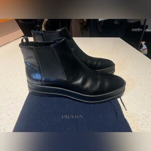 Prada black brushed leather Chelsea boots size 10.5 P - 11.5 US